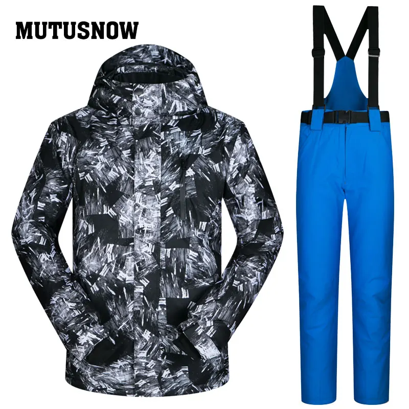 MUTUSNOW الرجال بدلة تزلج على الجليد سترة بانت يندبروف ماء في الهواء الطلق الرياضة ارتداء التزلج سوبر الدافئة الملابس بنطلون الذكور دعوى