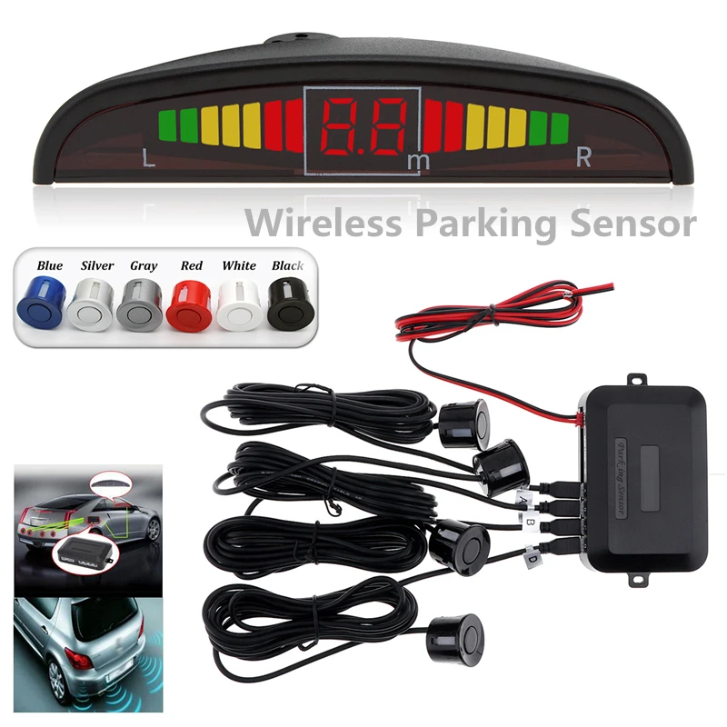Беспроводной светодиодный парктроник для автомобиля, парковочный датчик с 4 датчиками, резервный автомобильный парковочный радар, монитор, детектор, система