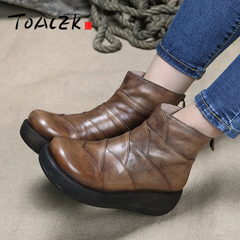 Style Vintage Main Dames Chaussures 2 Littéraire Cuir Appartements Bottes Taille Véritable Mode À Femmes Plus Cheville 1 En La 2018 Printemps qf8Zz