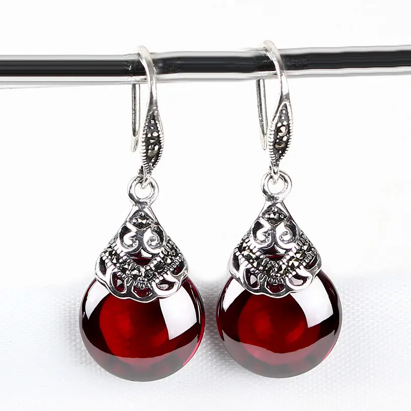 

RADHORSE Earring Genuine 925 Sterling Silver Woman High jewelry Thai silver Garnet Retro Modeling classic Style Earring