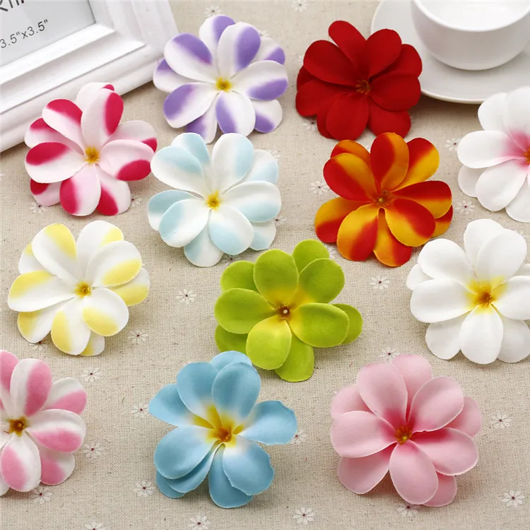 

10PCS 7cm Plumeria Hawaiian Silk Artificial Flower Heads Beach Photography Bridal Headdress Egg Flowers Wedding Party Supplies