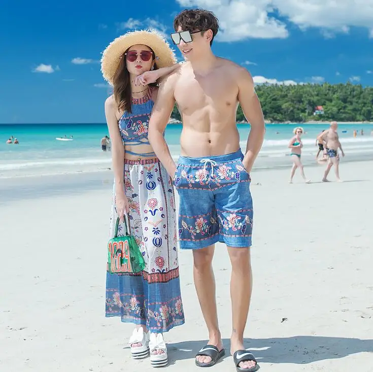 

2019 Swimwear Women Couple Men Board Shorts Swimming Trunks Surfing Suit Beach Clothes Swimsuit Women 3pcs Swimsuit Bikinis Set