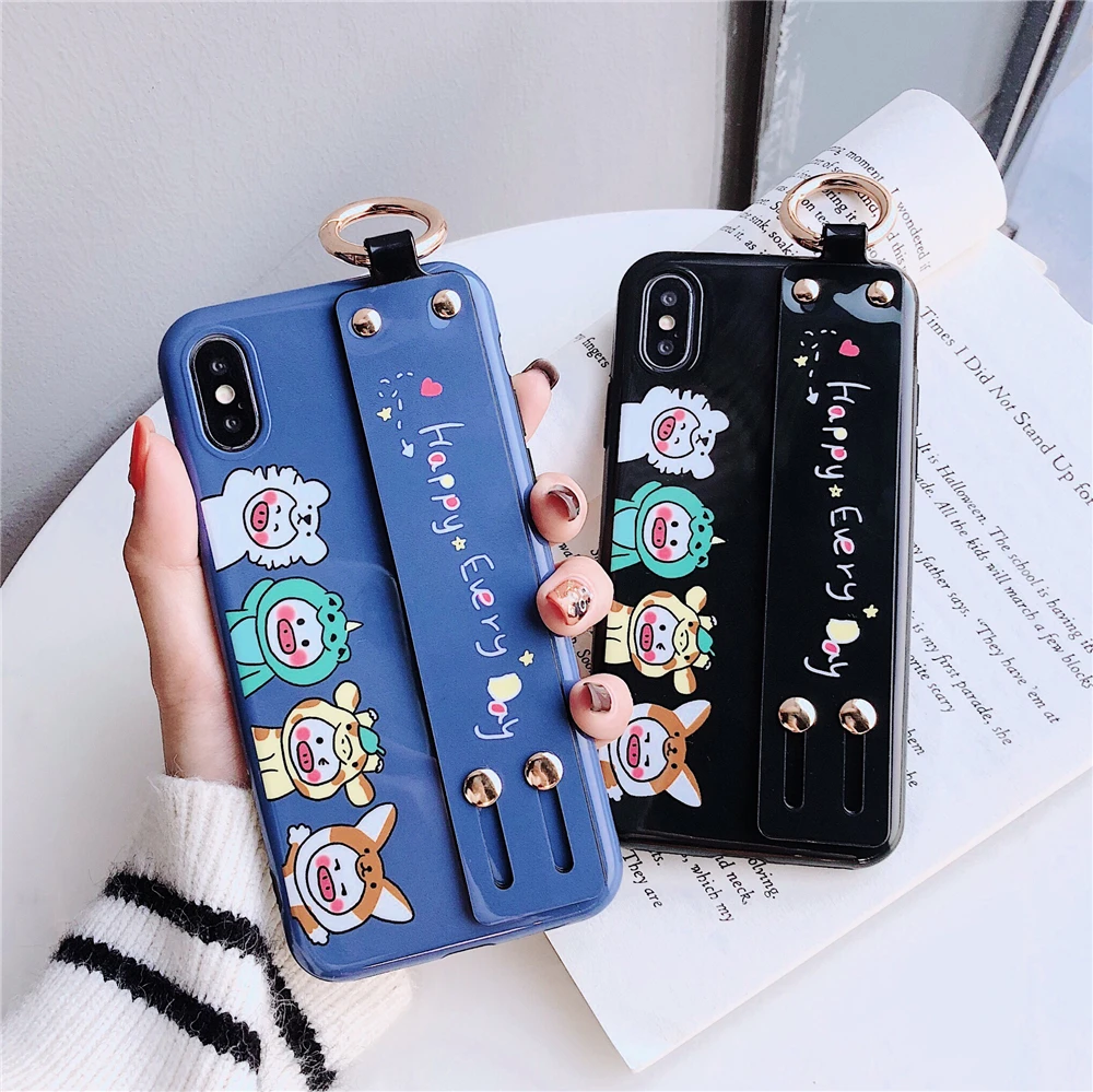 Модный глянцевый кожаный чехол для телефона с ремешком на запястье IPhoneX XR XS 6 6s Max