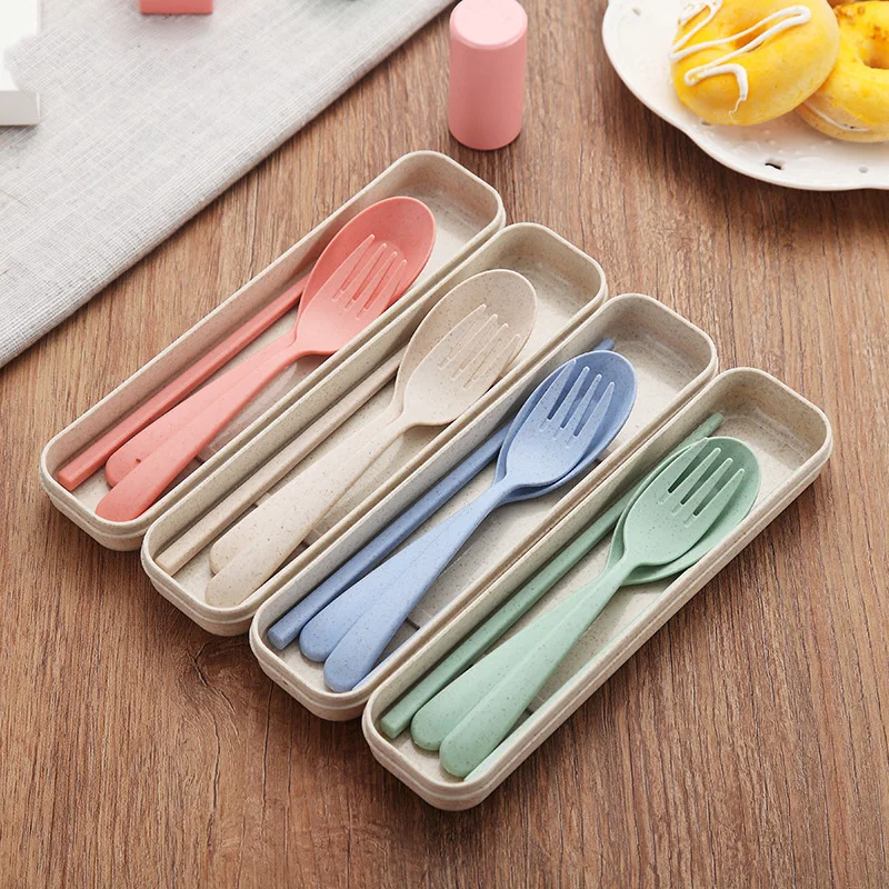 

3pcs/sets Children's Wheat Tableware Set Platycodon Stalks Wheat Element Portable Tableware Box Of Environmental Non - Toxic