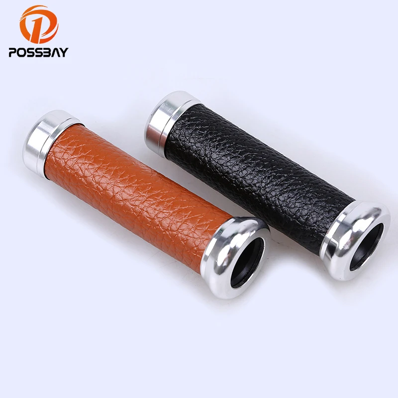 

POSSBAY 1Pair 7/8" 22mm Motorcycle Handle Bar Grips Aluminum And Leather Universal Fit For Honda Shadow 750 Motorbike Handlebar