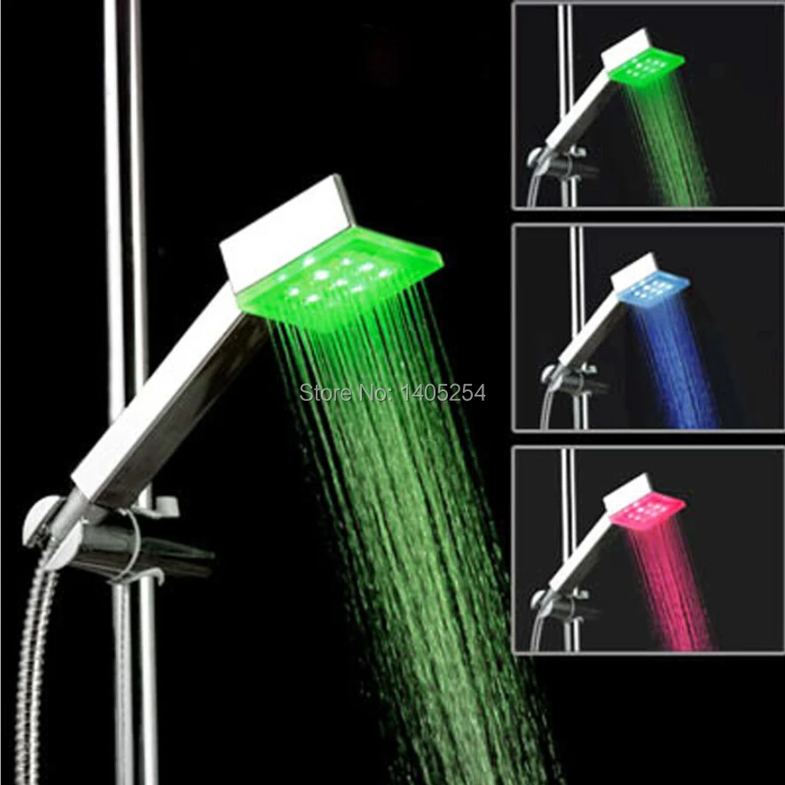 Adjustable LED Shower Head Sprinkler Temperature Sensor RGB Color Rain