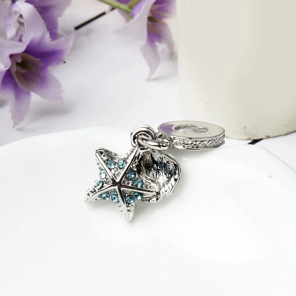 5 шт. Горячая Fit DIY Pandora шарик браслет летний тропический кристалл Starfish основа Серебряный Шарм DIY ювелирных изделий Berloque