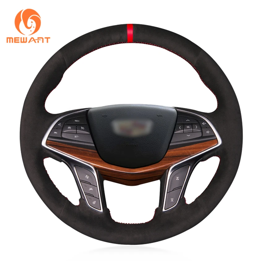

MEWANT Comfortable Soft Black Suede Hand Sew Wrap Car Steering Wheel Cover for Cadillac CT6 2016-2018 XT5 2016-2018