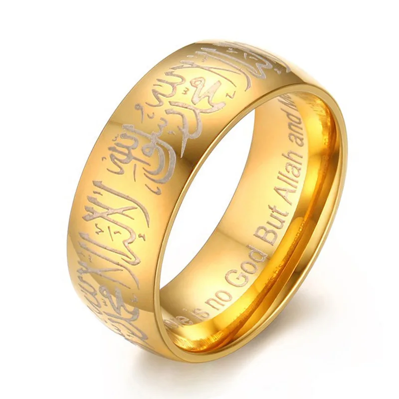 

Stainless Steel Men Rings Gold Silver Islam Scripture Letter Luxury Simple Polished for Male Boyfriend Jewelry Gift Wholesale