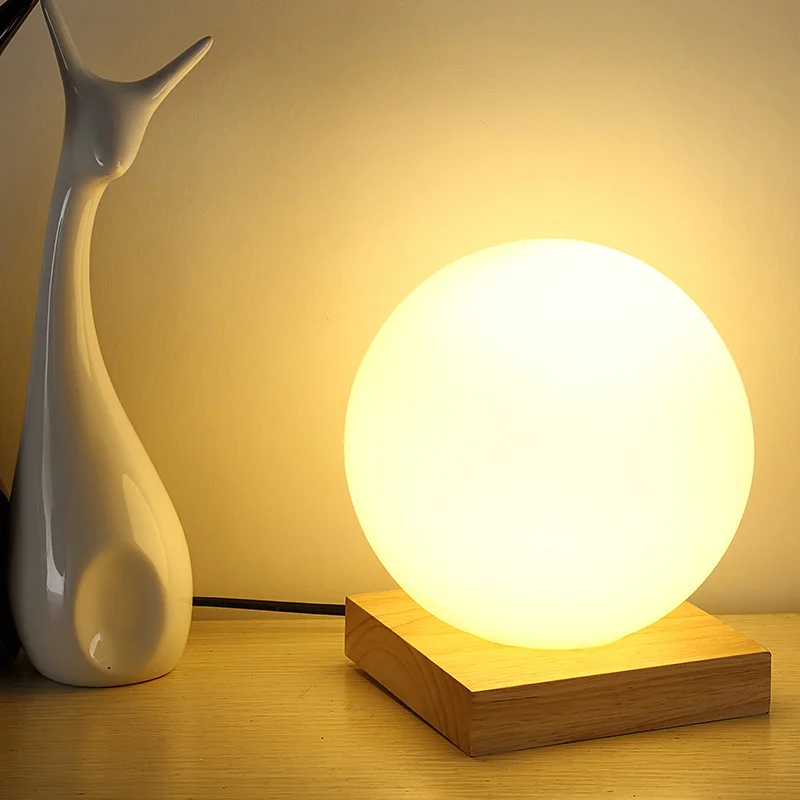 Billig Feimefeiyou 15cm einfache glas kreative warme dimmer nachtlicht schreibtisch schlafzimmer bett dekoration ball holz kleine runde schreibtisch lampe