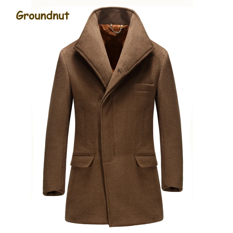 Groundnut Brand Designer 2017 Winter Wool Trench Coat Men Business Turn