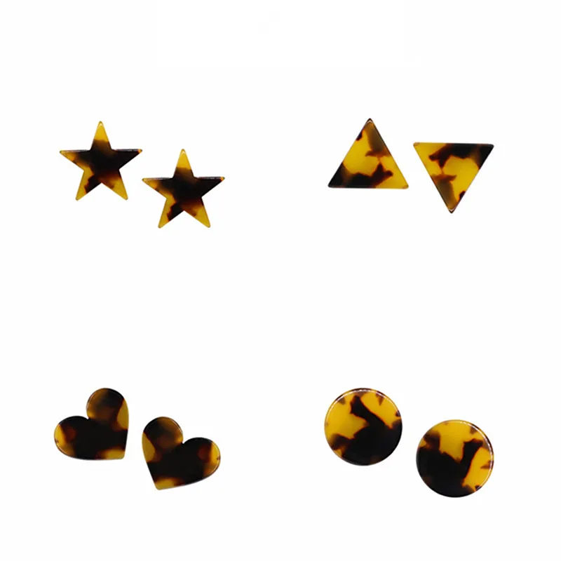 

UJBOX Free Shipping Korean Tortoiseshell Acetate Earrings Small Stars Heart Triangle Round Leopard Acid Acetate Stud Earrings