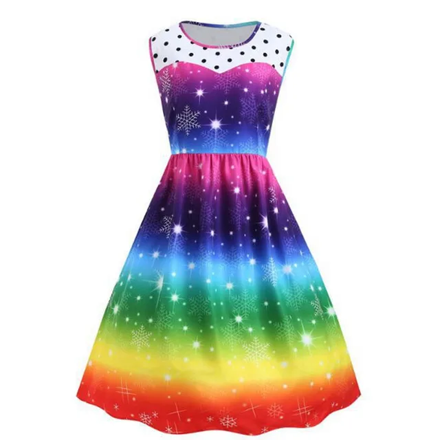 Women Colorful Pattern Printing Christmas Dress Dot Bright Vintage Sleeveless Rainbow Print Party Swing Gown Pattern Dress Gown Patternchristmas Dress Aliexpress