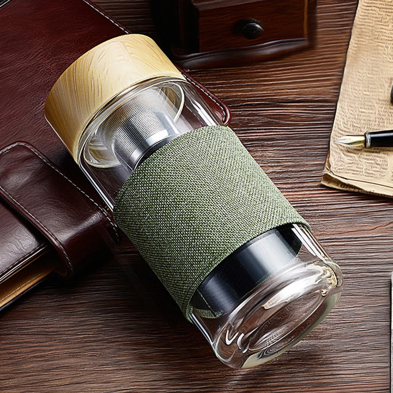 My Water Bottle Tea Infuser Glass Tumbler Stainless Steel Filter Portable Sport Leak Proof Drinking Water