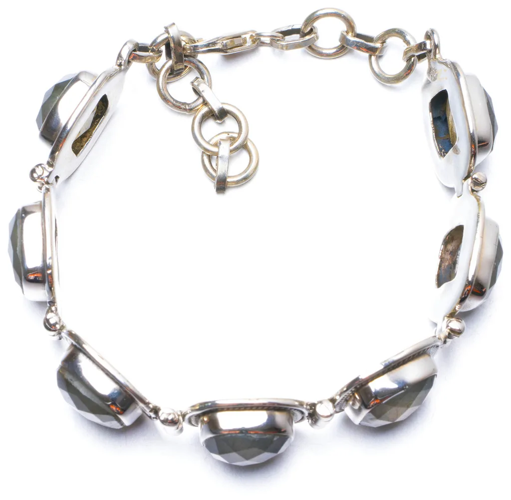 

Natural Blue Fire Labradorite Handmade Unique 925 Sterling Silver Bracelet 6 3/4-7 3/4" Y0832