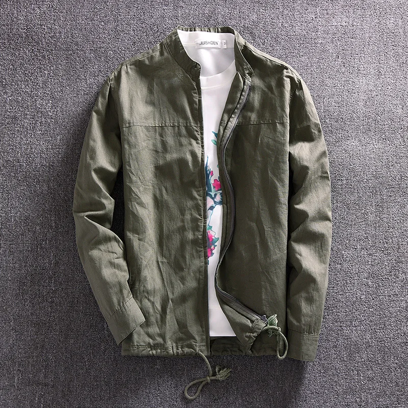 Spring breathable linen jacket men's casual thin section loose solid