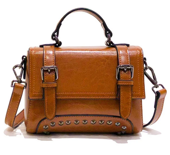 

Fashion Rivets Genuine Leather Women Small Briefcase Casual Shoulder Commuter Bags Ladies Cowhide Office Bags Bolso D555