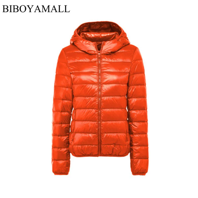 BIBOYAMALL женский ультра легкий пуховик с капюшоном 90% Зимний на утином пуху Женская