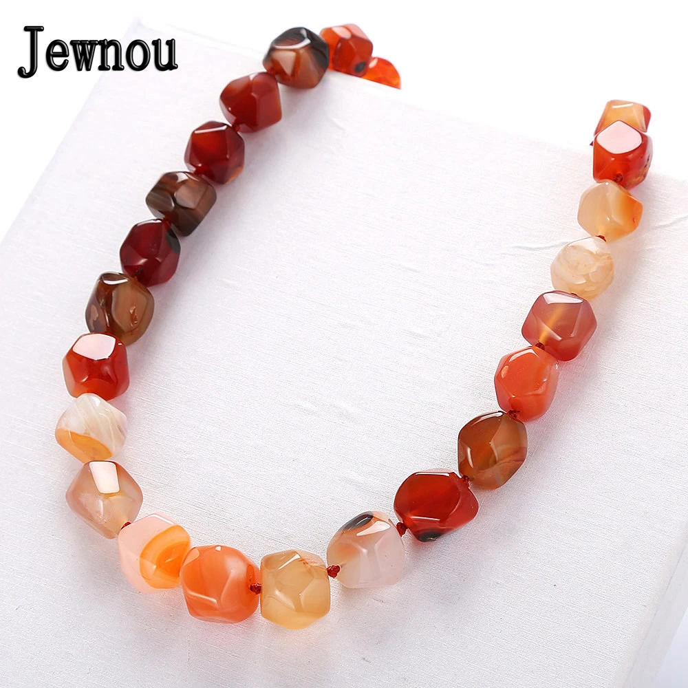 

Jewnou Rainbow Agate Necklace Statement Natural Amber Jewelry Fashion Woman Bohemia Irregular Accessories Romantic Festival Gift