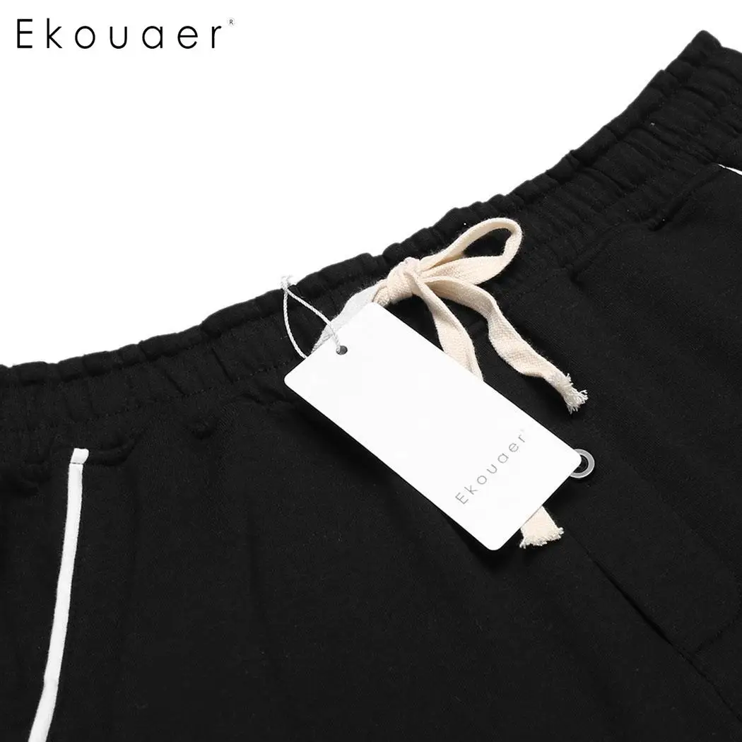 Ekouaer Drawstring Для мужчин талии лоскутное Повседневное пижамные шорты с карманами