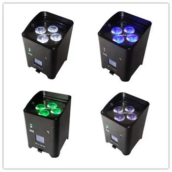 

4pcs/lot Portable 4x18w battery powered wireless dmx led lights RGBWAuv 6in1 led par with remote control