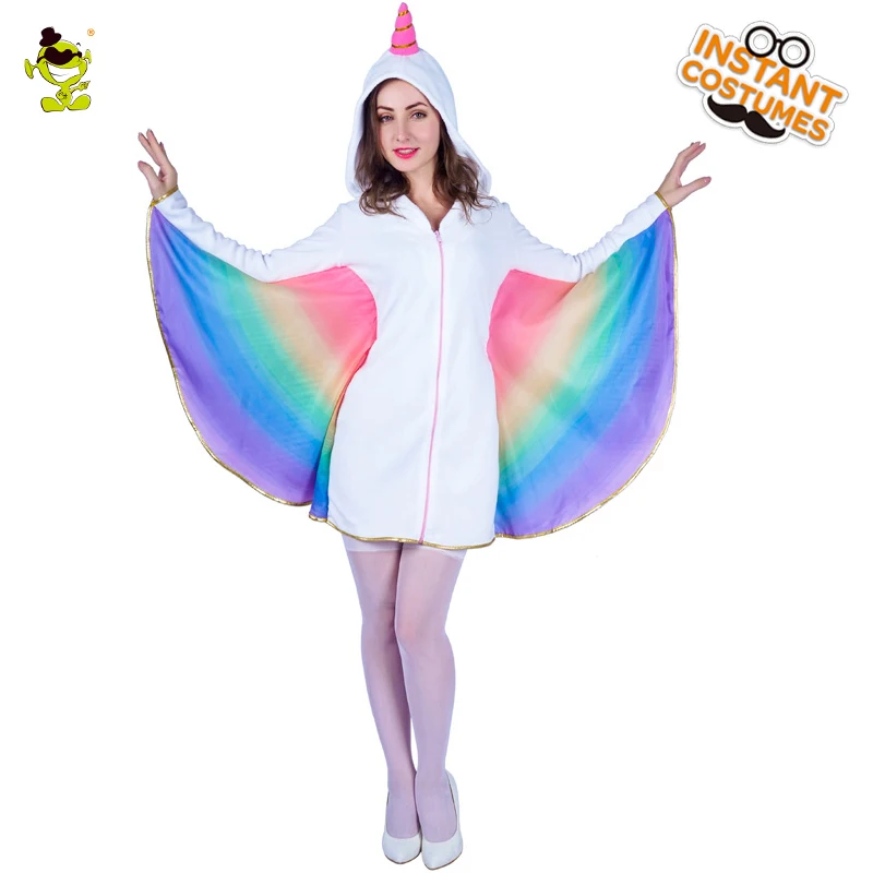 Женский костюм единорога с накидкой, цветное пальто средней длины для Хэллоуина, вечерние маскарадные костюмы для девочек
