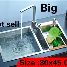 Роскошная большая кухонная ручная раковина с двойным канавком, посуда из 304 нержавеющей стали, 800x450 мм