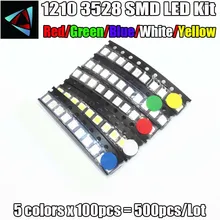 1210 3528 SMD светодиодный 5 цветов X 100 шт = 500 шт белый/синий/красный/желтый/зеленый светильник набор диодов