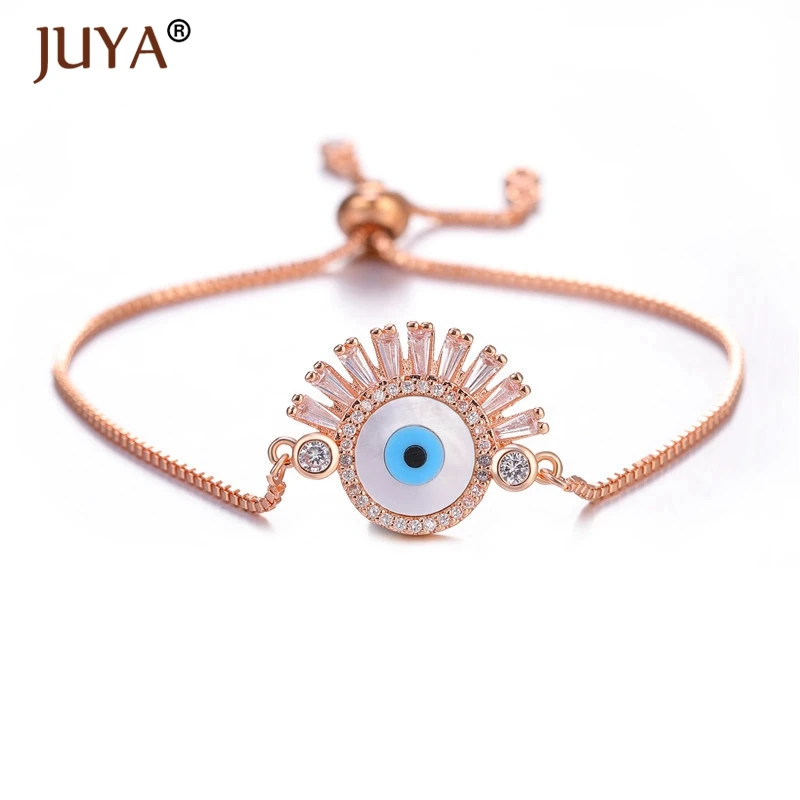 Juya 2019 Women Summer Bracelet Shell and Zircon Crystal Lucky Turkish Evil Eye Bracelets Bangle Femme Jewelry bransoletki | Украшения и