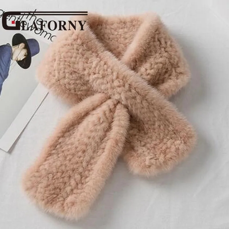 FXFURS Женские Вязаные норковые меховые шарфы натуральный мех шарфы корейский стиль Зимние теплые меховые шарфы - Цвет: lotus pink