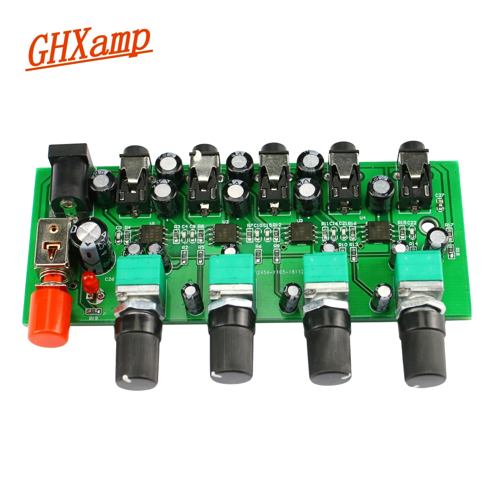 

Mixer Stereo Audio Signal Mixing Board 1 Input 4 Output NJM3414A Amplification Function For Push Headphones amplifier DIY DC12V
