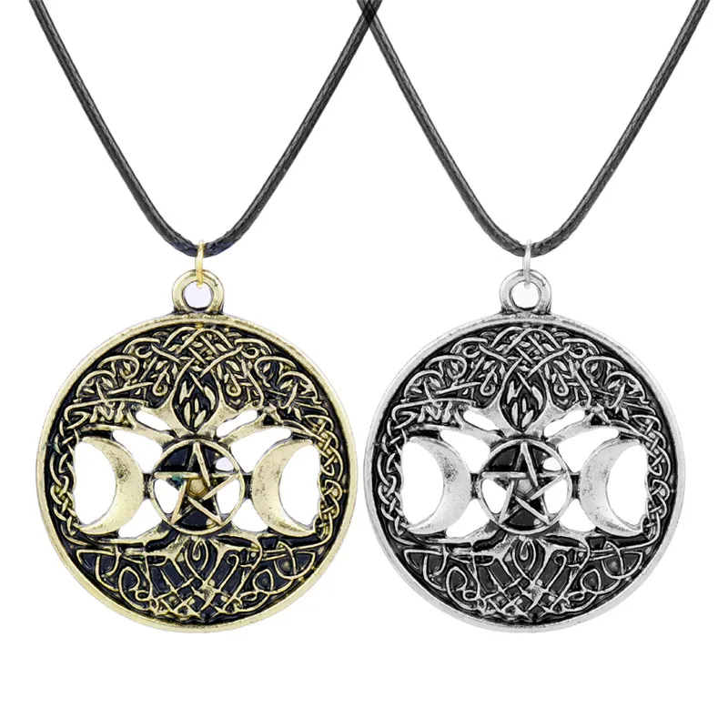 

Boys Girls Choker Necklace Skyrim Tree of Life Pentagram Pentacle Triple Moon Wicca Necklaces Pendants Vintage Jewelry