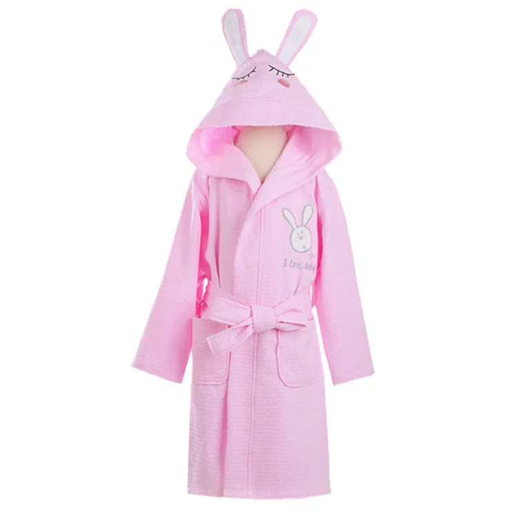 Boys Girls Bathrobe Waffle Robes Children's Bathrobes Kids Hooded White Blue Pink Sleepwear  Robes Lovely Rabbit Pajamas Gowns 2 750