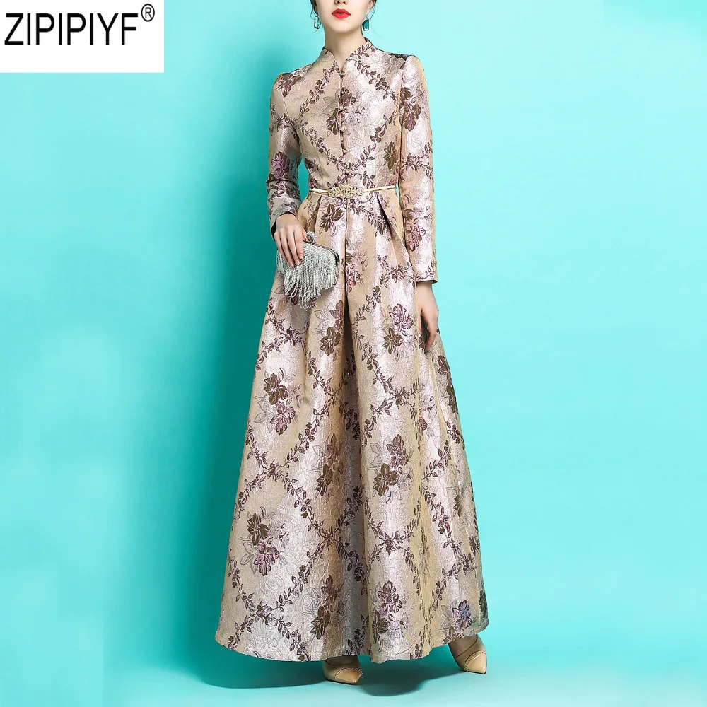 

Autumn winter vestidos de festa Hot sale o-neck long sleeve print ankle-length dress for female Elegant big swing a-line C2278