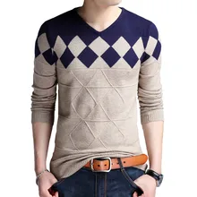 Бренд Для мужчин свободного покроя с узором "ромбиками", в клетку, пуловер, свитер, осень Для мужчин s slim fit Джемперы hombre Мужской Хлопковый Свитер Тянуть homme 4XL