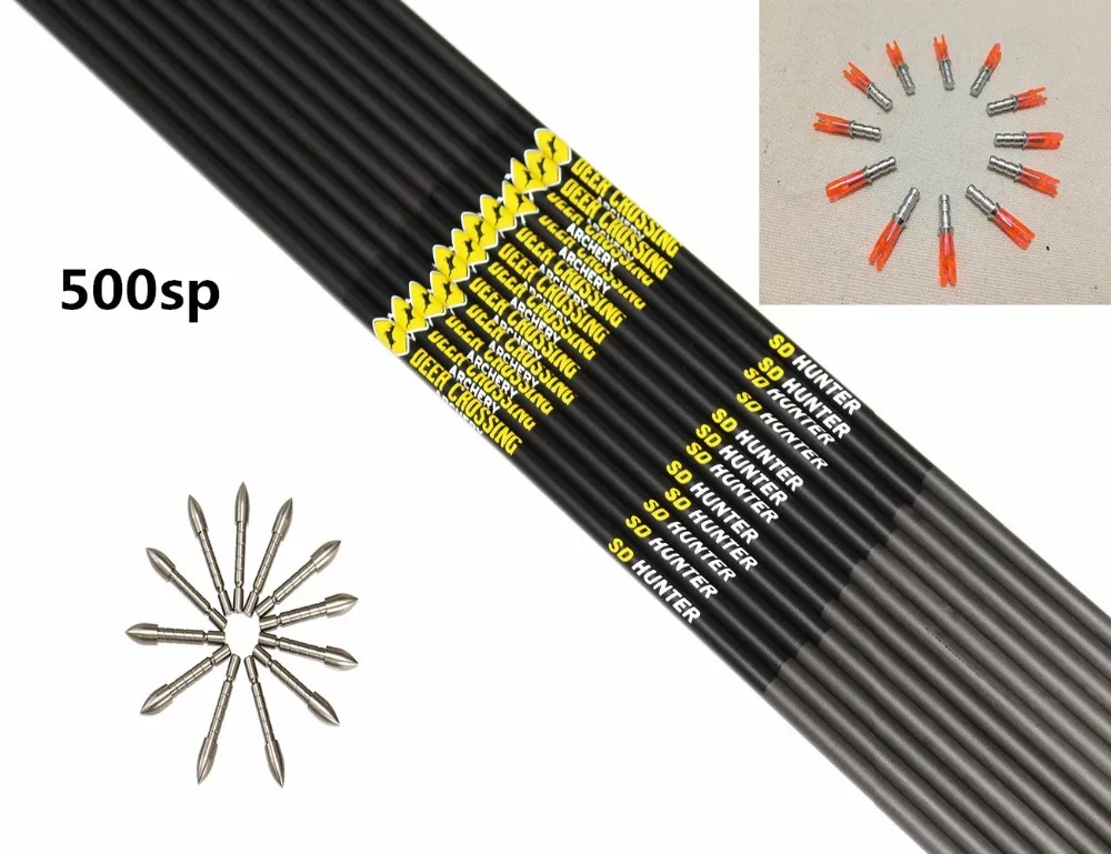 

12pcs Archery carbon arrow shaft spine500/600/700/800 ID4.2mm+12pcs pin nock+12pcs target point DIY arrow for Recurve bow