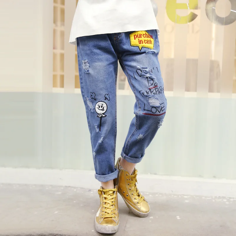 

Print Jeans For Girls 4 5 6 7 8 9 10 11 12 13 Years Teenage Girls Fashion Ripped Denim Pant Kids Trousers Toddler Jeans