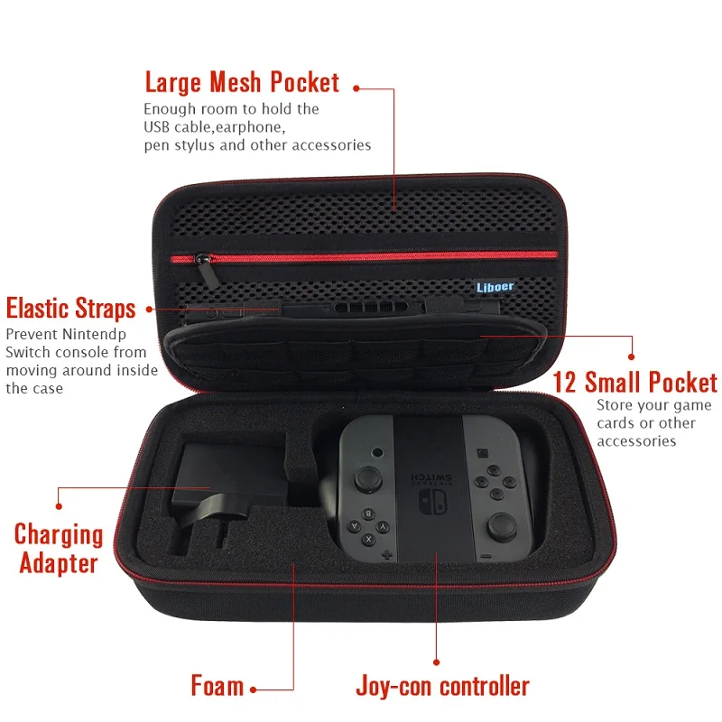 Hard Storage Carrying Case Portable Travel Bag with Handle for Nintendo Switch Console JoyCon Controller AC Adapter Charger BN30 12