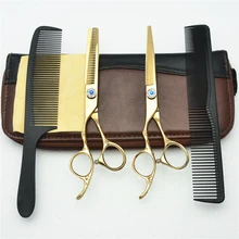 Левая рука 4 шт костюм 6 ''индивидуальный Логотип Золотой JP 440C человеческих волос Парикмахерские ножницы+ Истончение+ расчески C8002