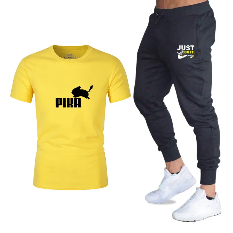 Summer Hot Sale Men's Sets T Shirts+pants Two Pieces Sets Casual Tracksuit Male 2019 Casual Tshirt Gyms Fitness trousers men