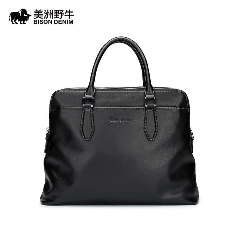 

New BISON DENIM Brand Handbag Men Genuine Leather Shoulder Bag Business Tote Bag Cowhide Briefcase Men's Messenger Bag Free Ship