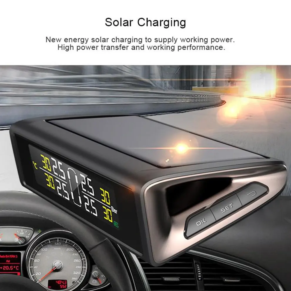 Car solar TPMS Internal / External Sensor Tire Pressure Monitor Wireless Tire Pressure Monitoring Alarm System