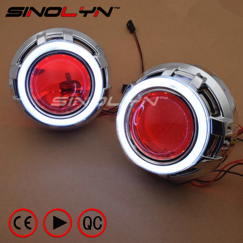 SINOLYN LED DRL Angel Eyes Devil Eye 3.0 Car Projector Lens Bi Xenon Headlight For Car Auto