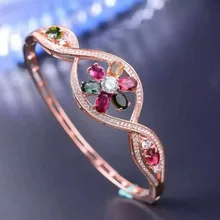 Природный многоцветный tourma Браслеты природных драгоценных камней неправильной цветы Браслеты S925 Серебряный браслет женщин годовщина ювелирные изделия