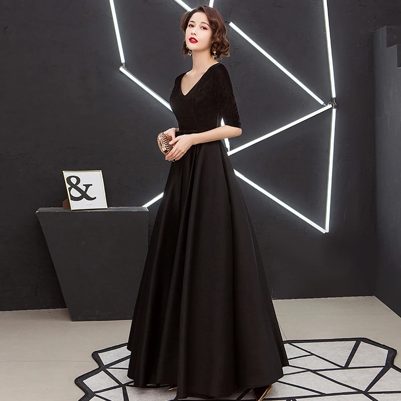 Elegant Velvet Evening Dress 2019 V Neck Floor Length Evening Gown Women Evening dresses Long vestidos de fiesta LYFY122 Elegant Velvet Evening Dress 2019 V Neck Floor Length Evening Gown Women Evening dresses Long vestidos de fiesta LYFY122
