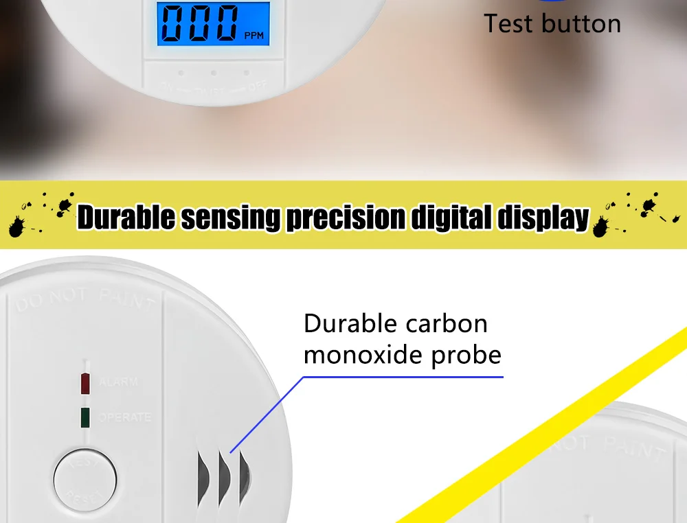 Охранных 85db Предупреждение Высокочувствительный ЖК-дисплей photoelectric независимых угарного газа Сенсор отравления угарным газом сигнализации детектор