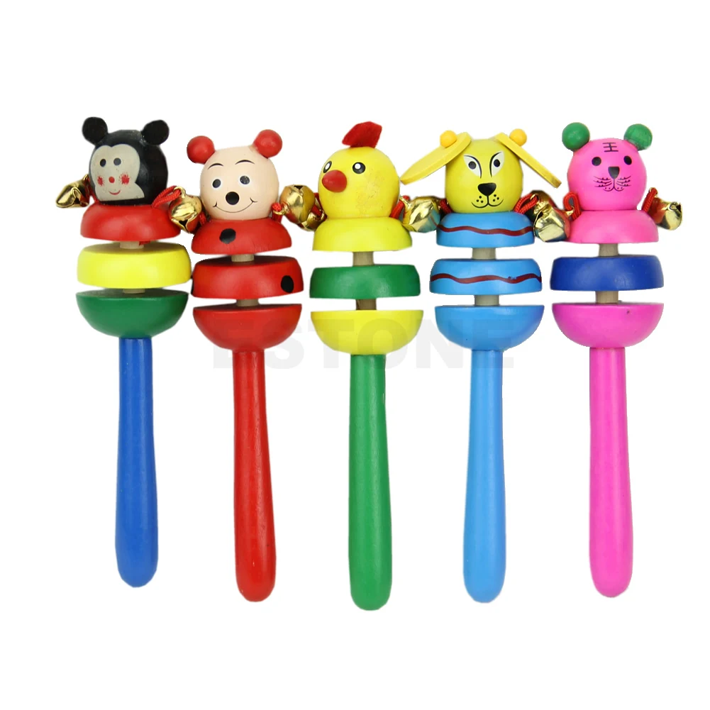 

Kid Rattles Cartoon Animal Wooden Handbell Musical Education Instrument Bell Toy #H055#