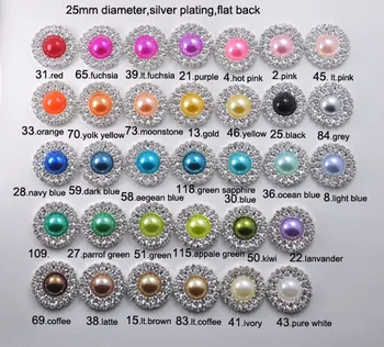 

(J0008C) 25mm Deluxe Double Row Rhinestone & Pearl Cluster, Wedding Embellishment,colorful pearls,33 colors for choose