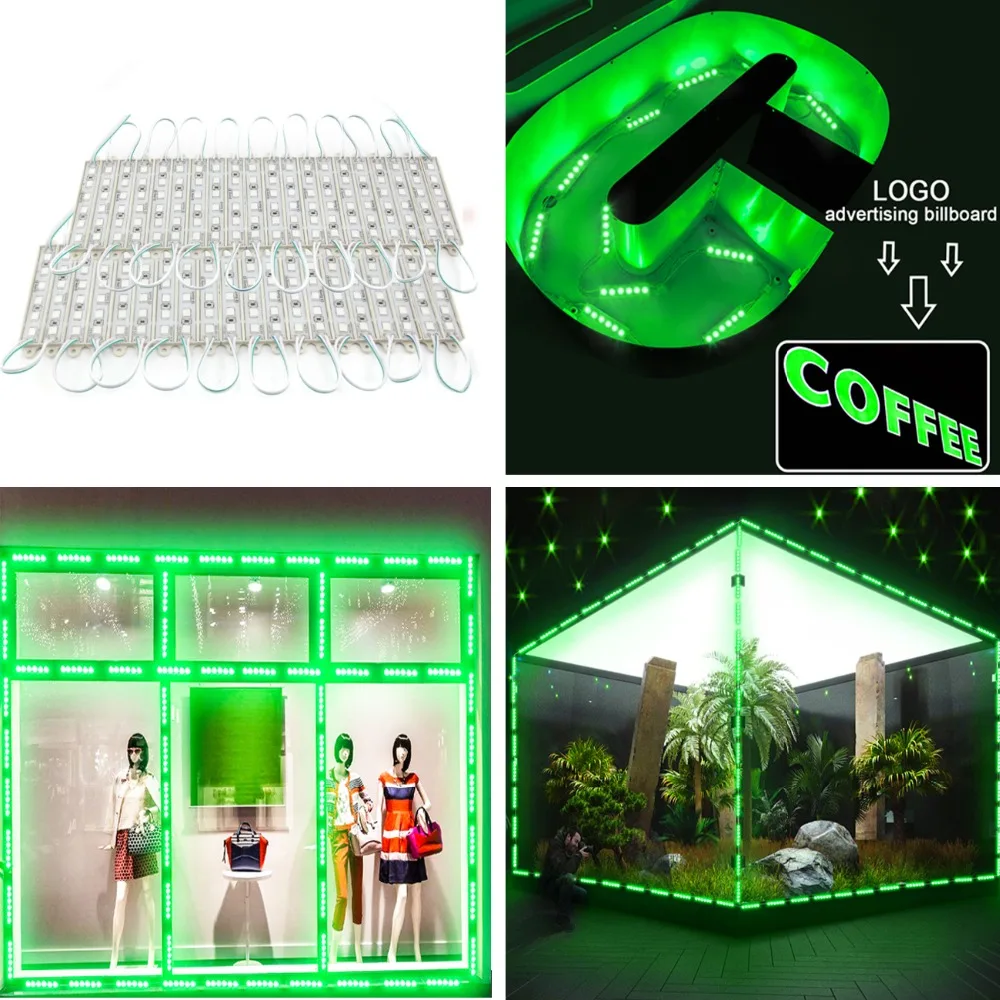 

20-100PCS Super Bright LED Module SMD 5054 Green Color Light 6LEDs DC12V Waterproof Advertising Sign LED Modules Strip Lights