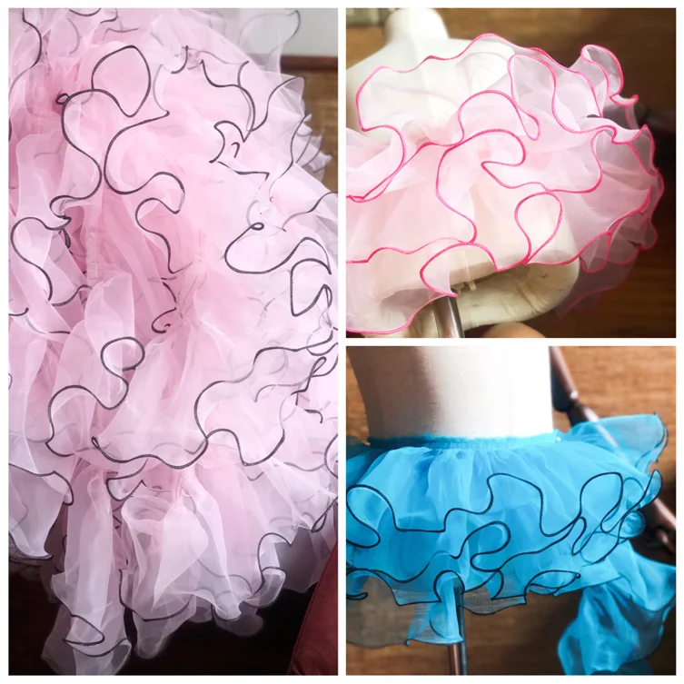 

5Yards Pleated Lace Trim Bubble Skirt Ruffle Organza Lace Ribbon Pleated Lace Fabric Accessories Tutu Lace Wedding Decortion